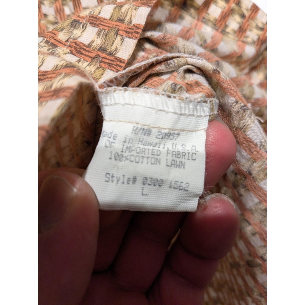 Vtg Tori Richard Shirt Men L Brown Geometric Cotton Lawn Hawaiian Aloha Camp EUC - Picture 10 of 14